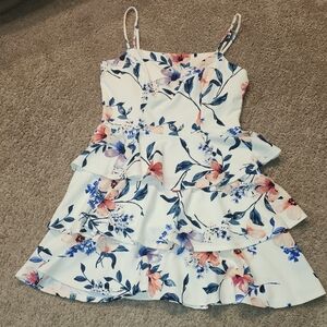 Floral Dress in White and Blue